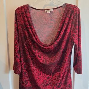 Dress Barn Red and Black Cowl Neck Top